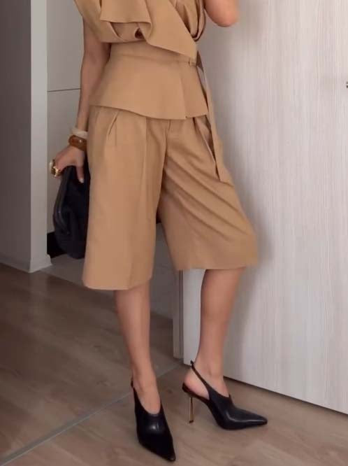 Vintage Belt Vest And Shorts Set - Shorts