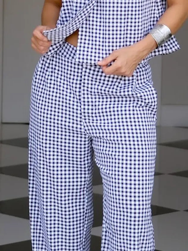 Casual Plaid Straight Pants