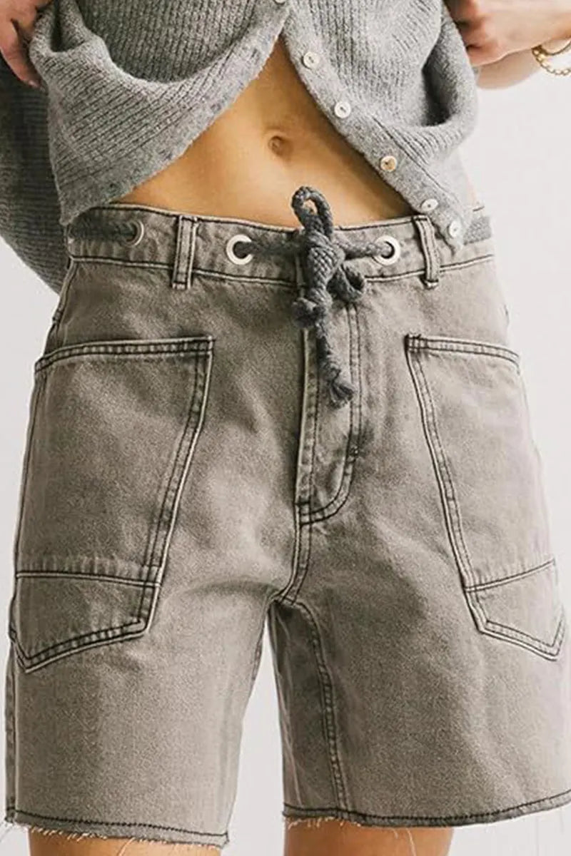 Women's Casual Drawstring Multi Pocket Loose Denim Shorts