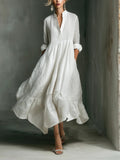 White Long-sleeved Ruffled Maxi Dress