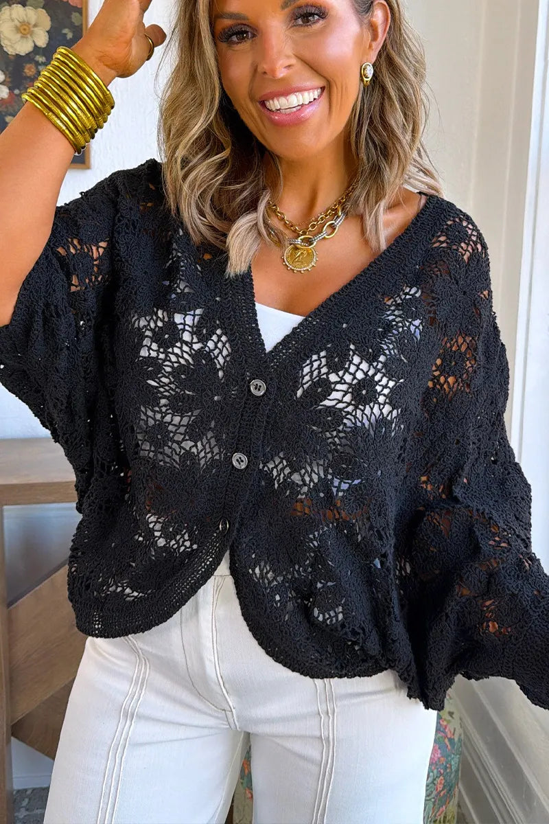 Women's Lightweight Openwork Knit Cardigan with Loose, Oversized Fit