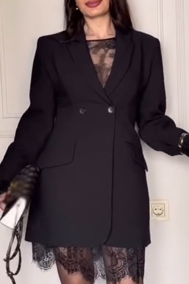 Women's Temperament Commuting Collar Jacket or Lace Patterned Skirt Underneath