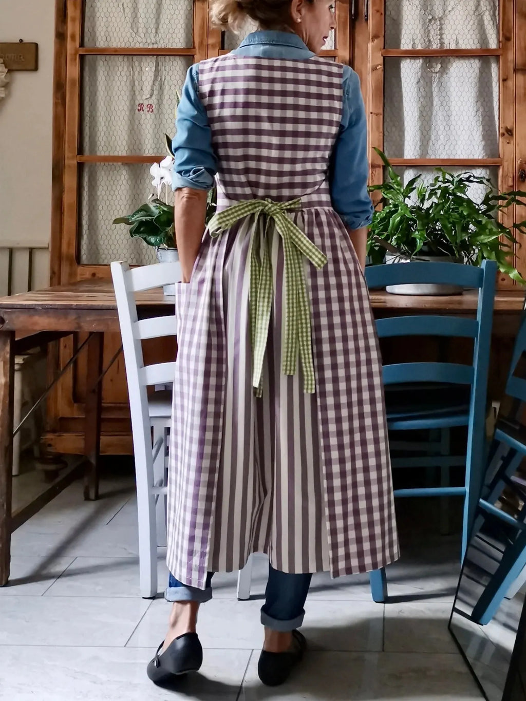 Purple and Green Patchwork Cotton Apron