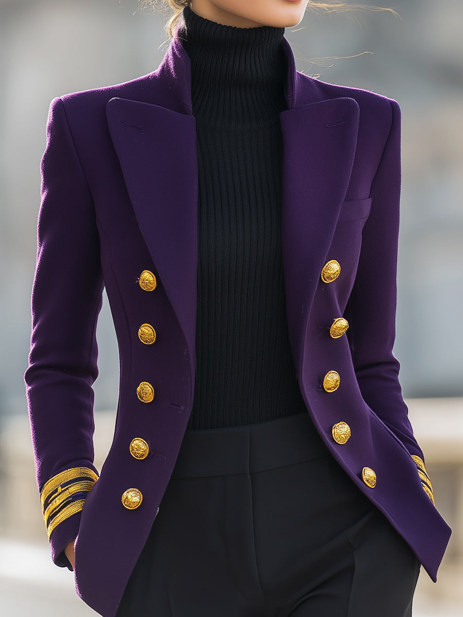 Purple Double-Breasted Military Blazer