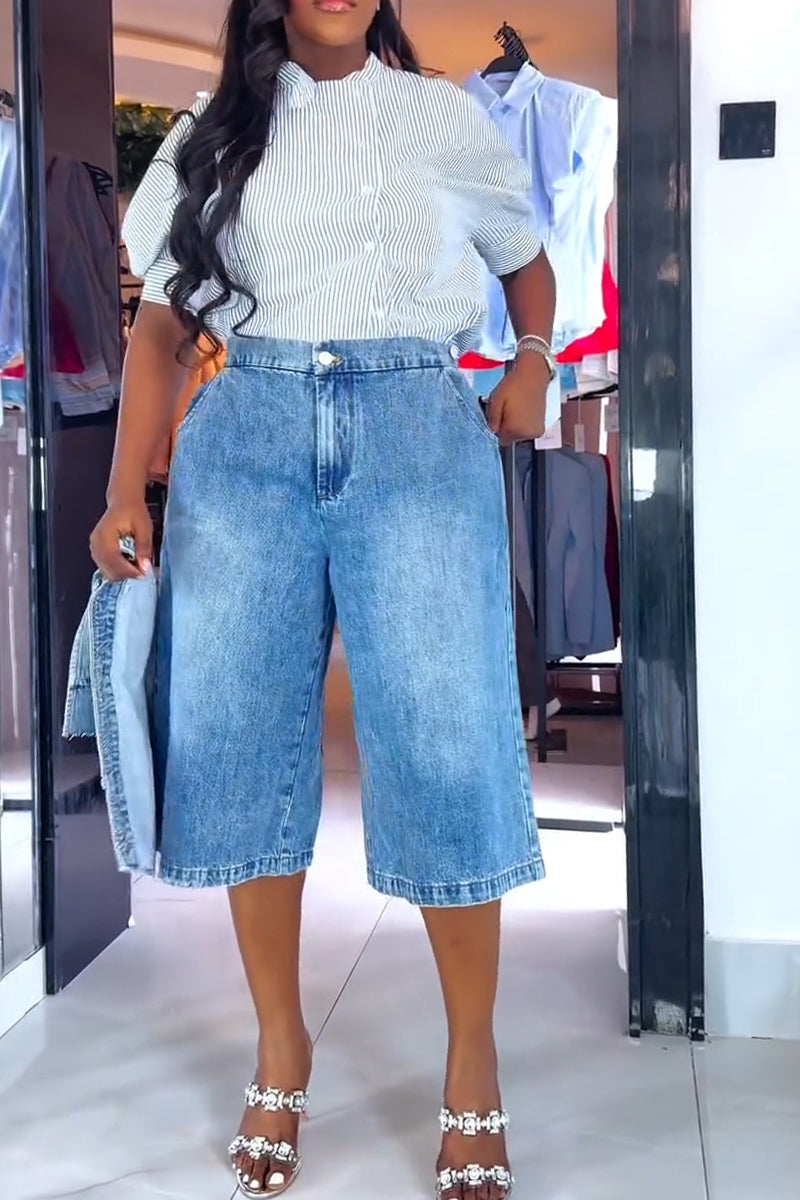 Women's Casual Convertible Detachable Paneled Denim Shorts