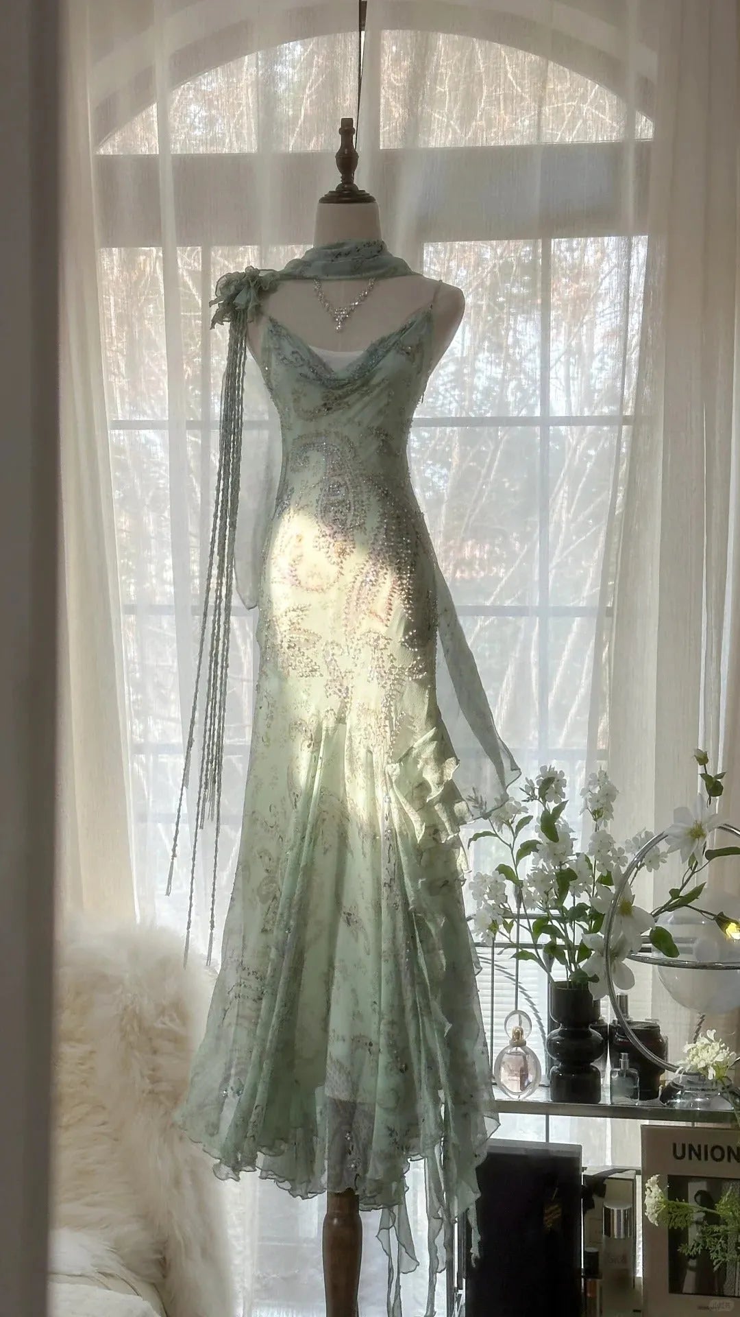 Vintage Evening Dresses, Sleeveless Green Party Gowns  25515