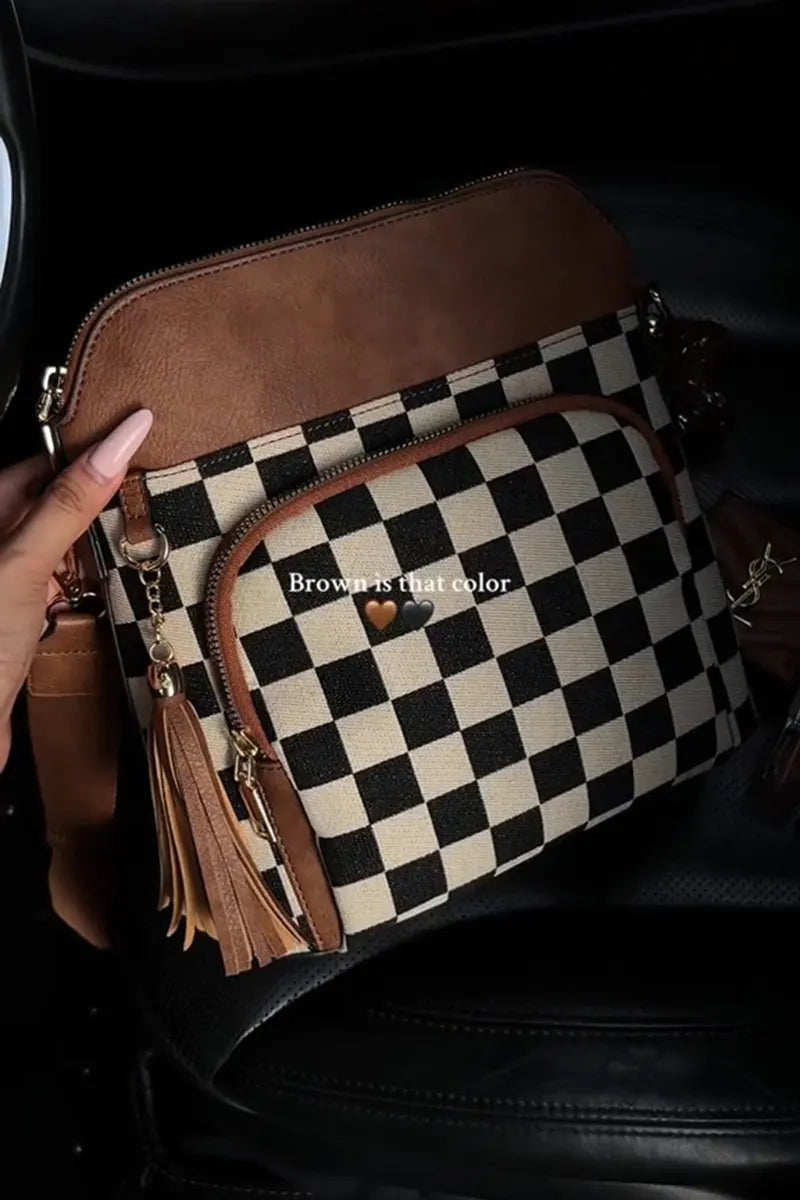 Women's Checkerboard Pattern Color Block Shoulder Bag