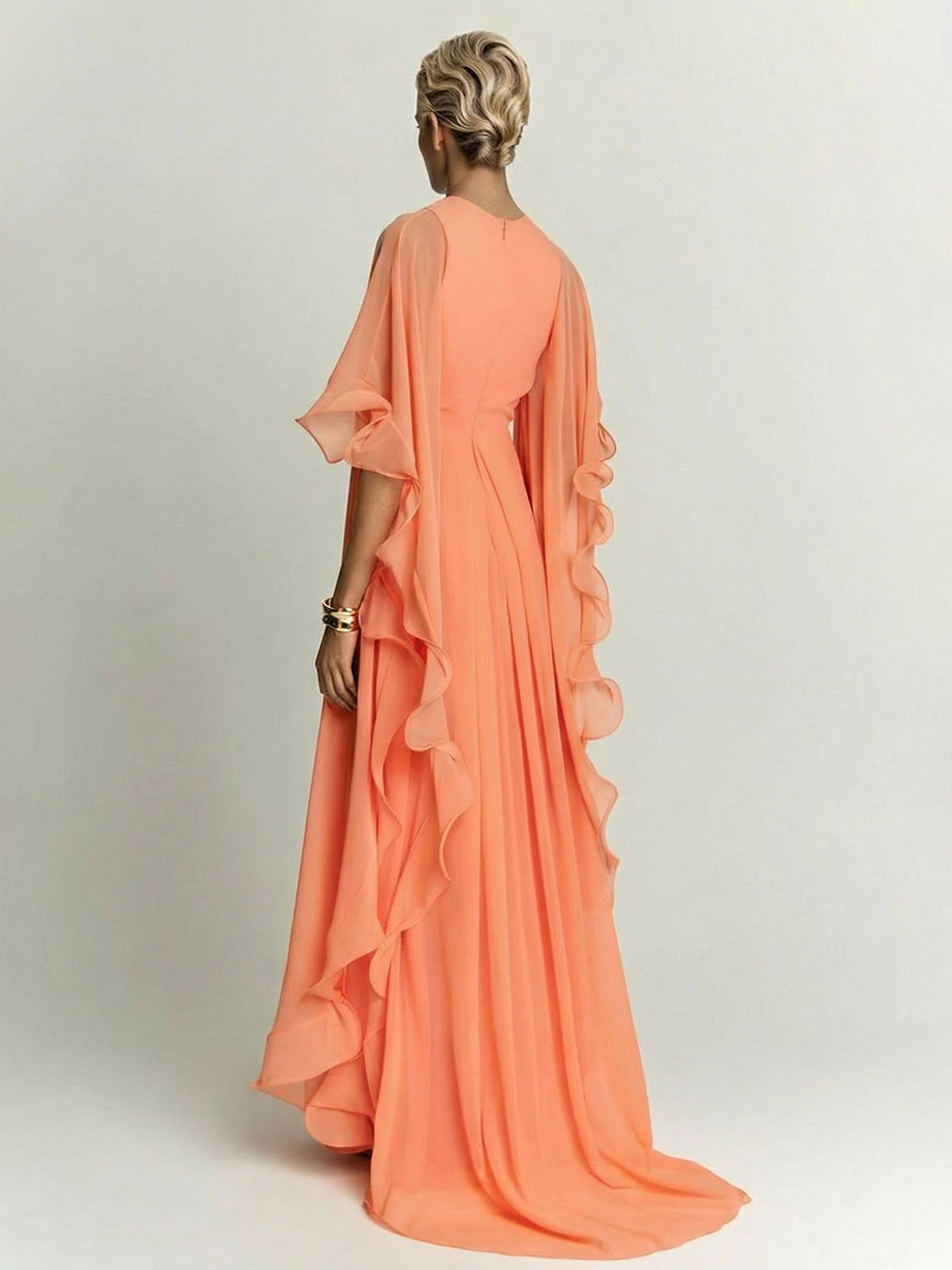 Elegant Draped Head Sleeve Chiffon Maxi Dress