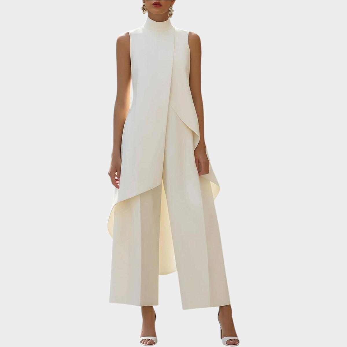 Draped Mock Neck Two-Piece Set