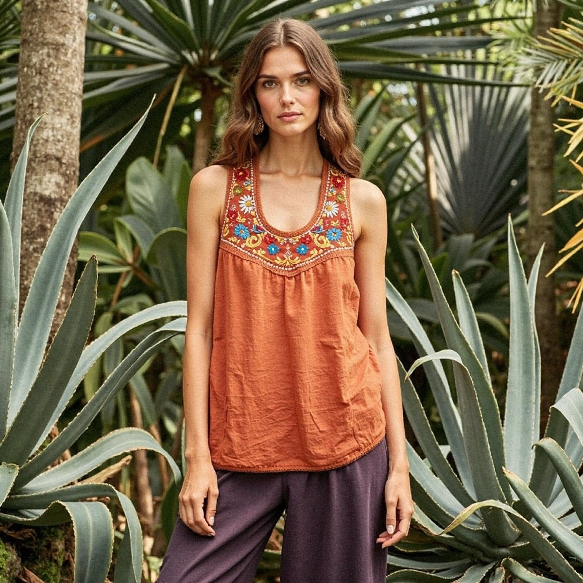 Women's Bohemian Ethnic Floral Print Comfortable Linen Top