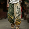 Men's Retro Japanese Bamboo Art Print Casual Pants