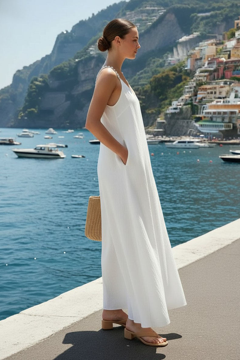 POM-POM MAXI SLEEVELESS DRESS