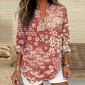 Vintage Japanese Art Flower Print V-Neck Loose Blouse