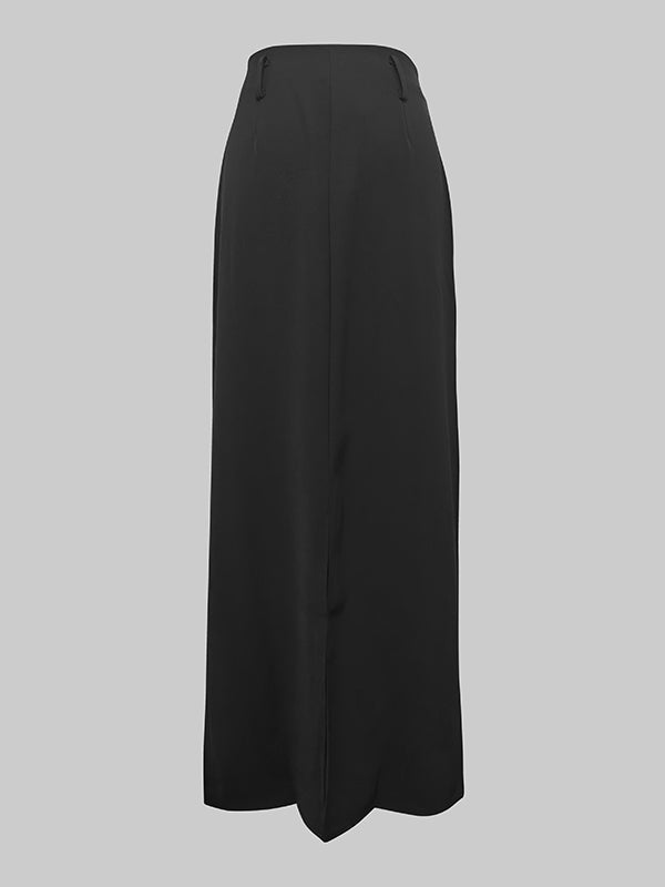 Solid Color Split-Back Skirts Bottoms