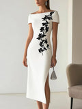 Chic Floral Print Boat Neck Midi Dress