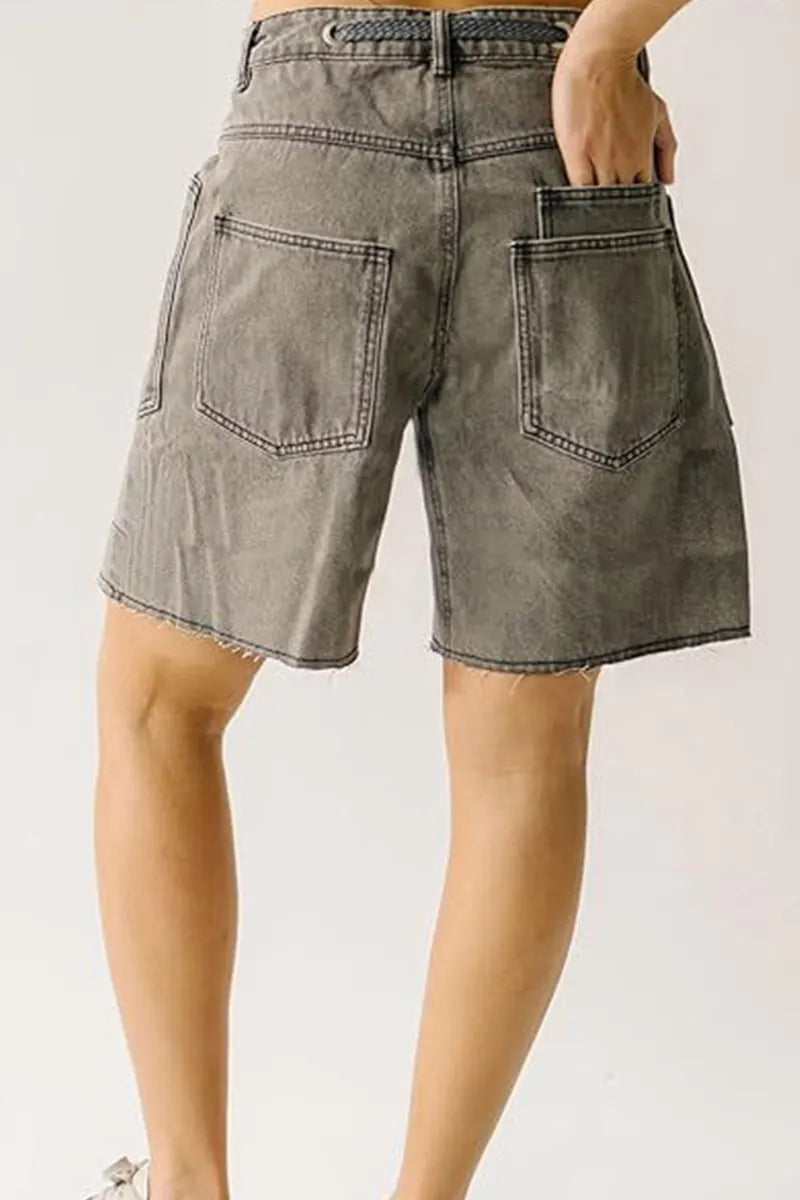 Women's Casual Drawstring Multi Pocket Loose Denim Shorts