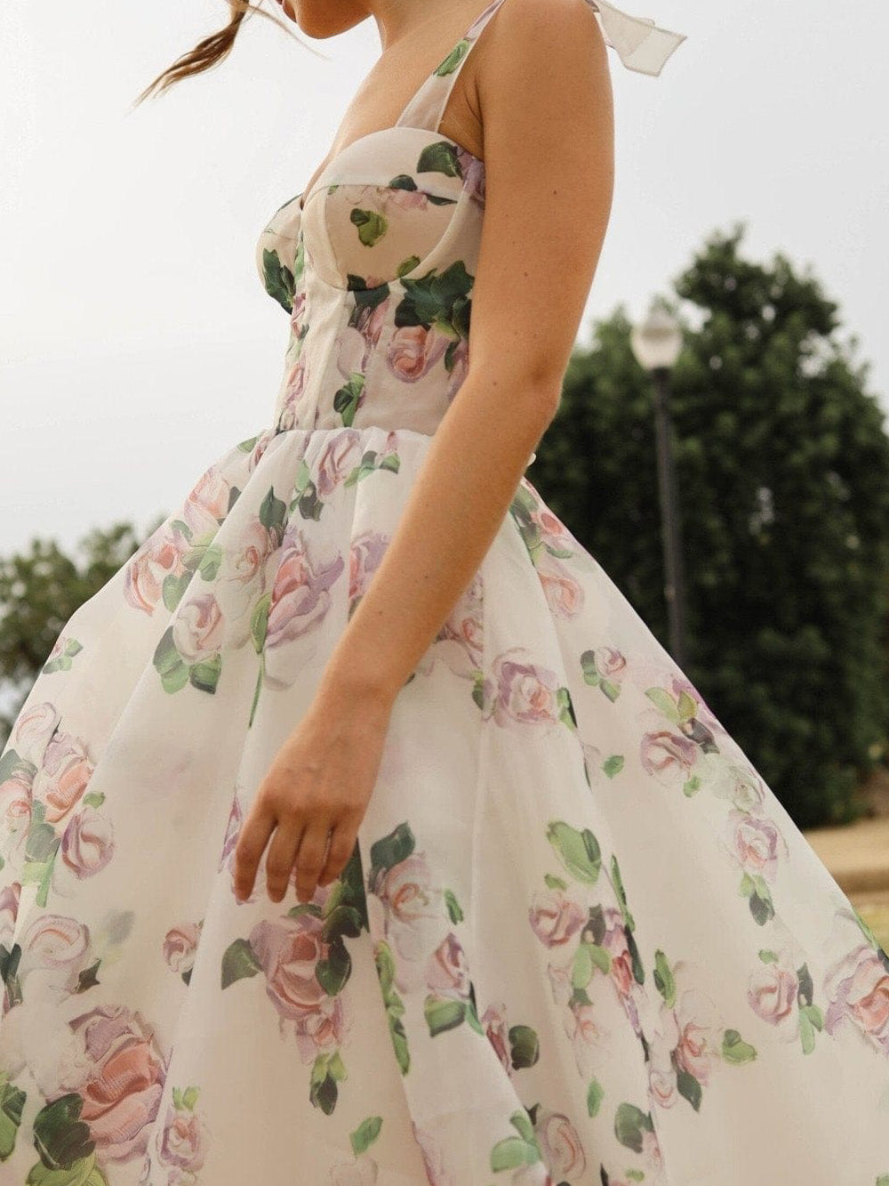 Tender Floral Midi Tie-strap Dress