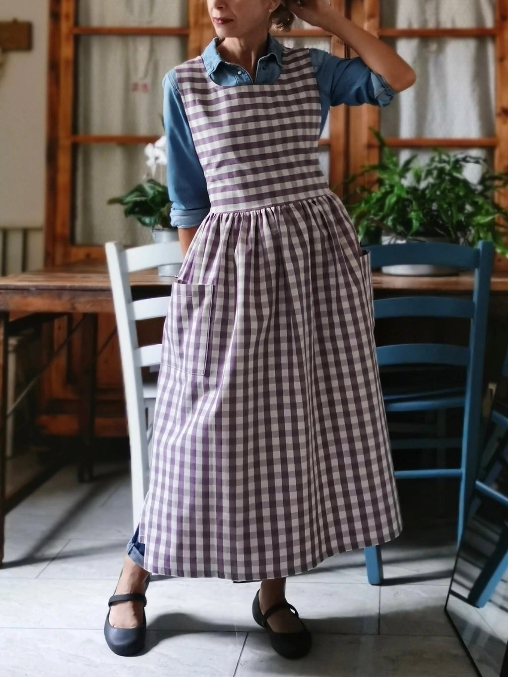 Purple and Green Patchwork Cotton Apron