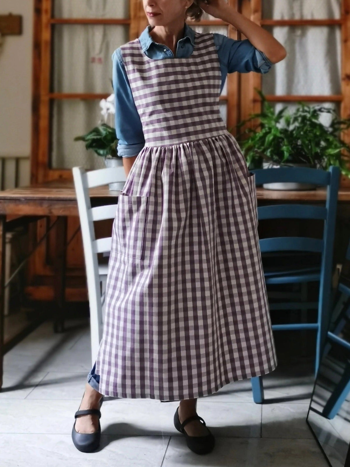 Purple and Green Patchwork Cotton Apron
