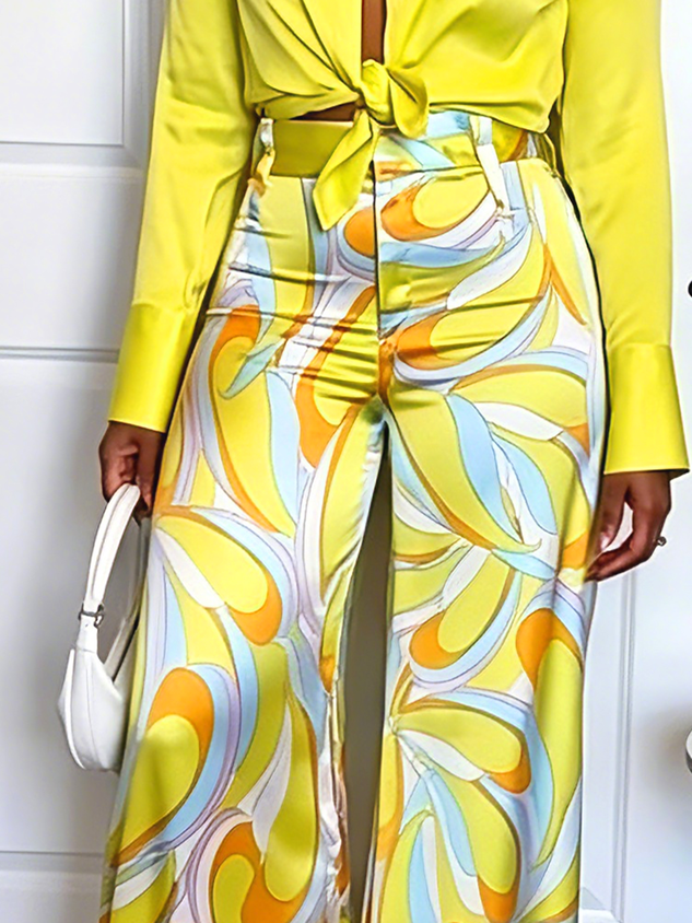Casual Geometric Color Block Straight Pants