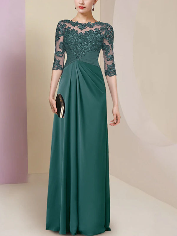 Chiffon Lace Short Sleeves Maxi Dress