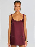 Satin Jewel-Chain A-Line Mini Dress