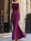 Ruched Waist Sleeveless Elegant Maxi Dress