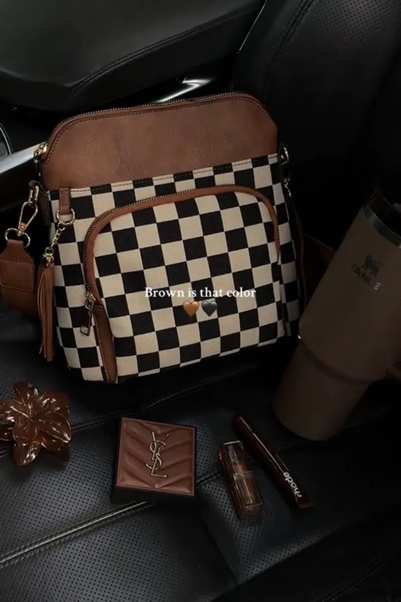 Women's Checkerboard Pattern Color Block Shoulder Bag