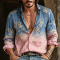 Men's Retro Bohemian Floral Print Casual Linen Shirt