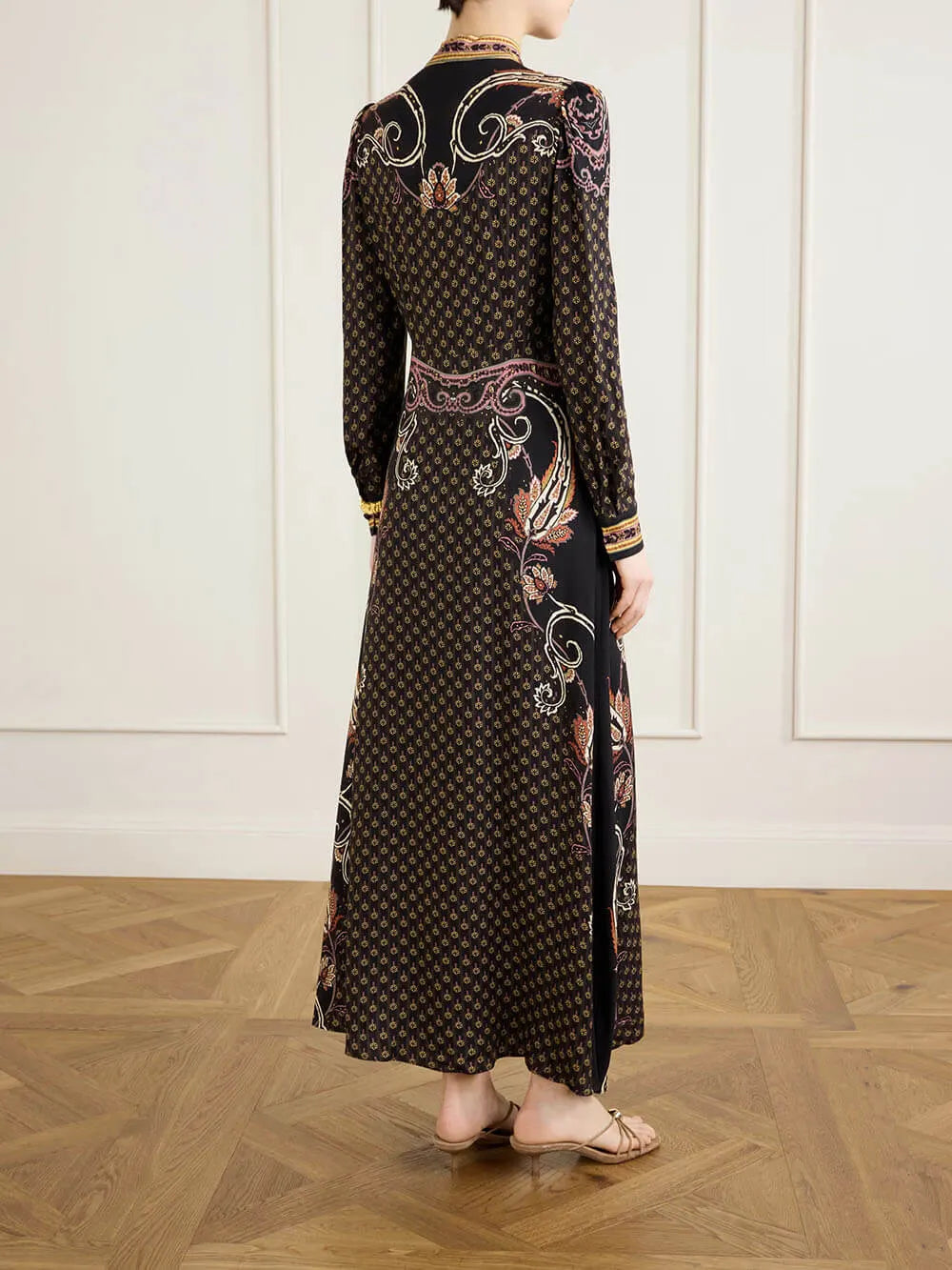 Modern Unique Bow Print Satin Maxi Dress