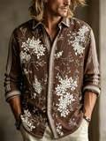 Men's Retro Plant Flower Embroidery Pattern Design Casual Linen Shirt