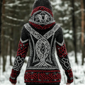 Women's Viking Style Knitted Jacquard Hooded Cardigan Sweater