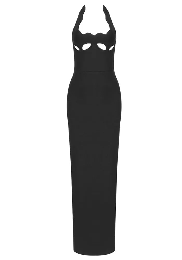 Halter Cut Out Bustier Maxi Dress Black