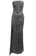 Strapless Crystal Detail Sequin Maxi Dress Black
