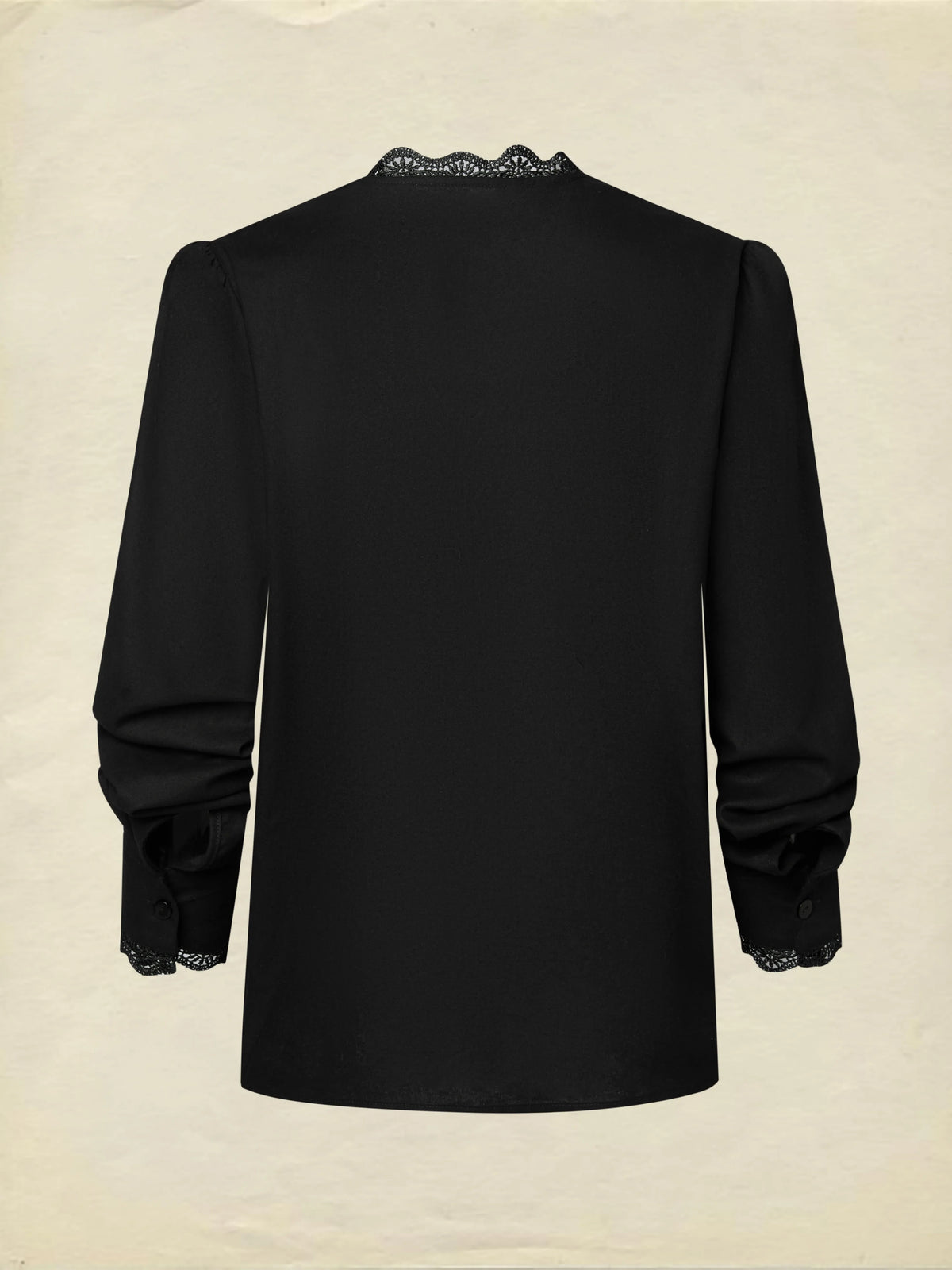 Linen Shirt, Half Sleeve, V Neck, Plain, Lace, French Vintage, Black