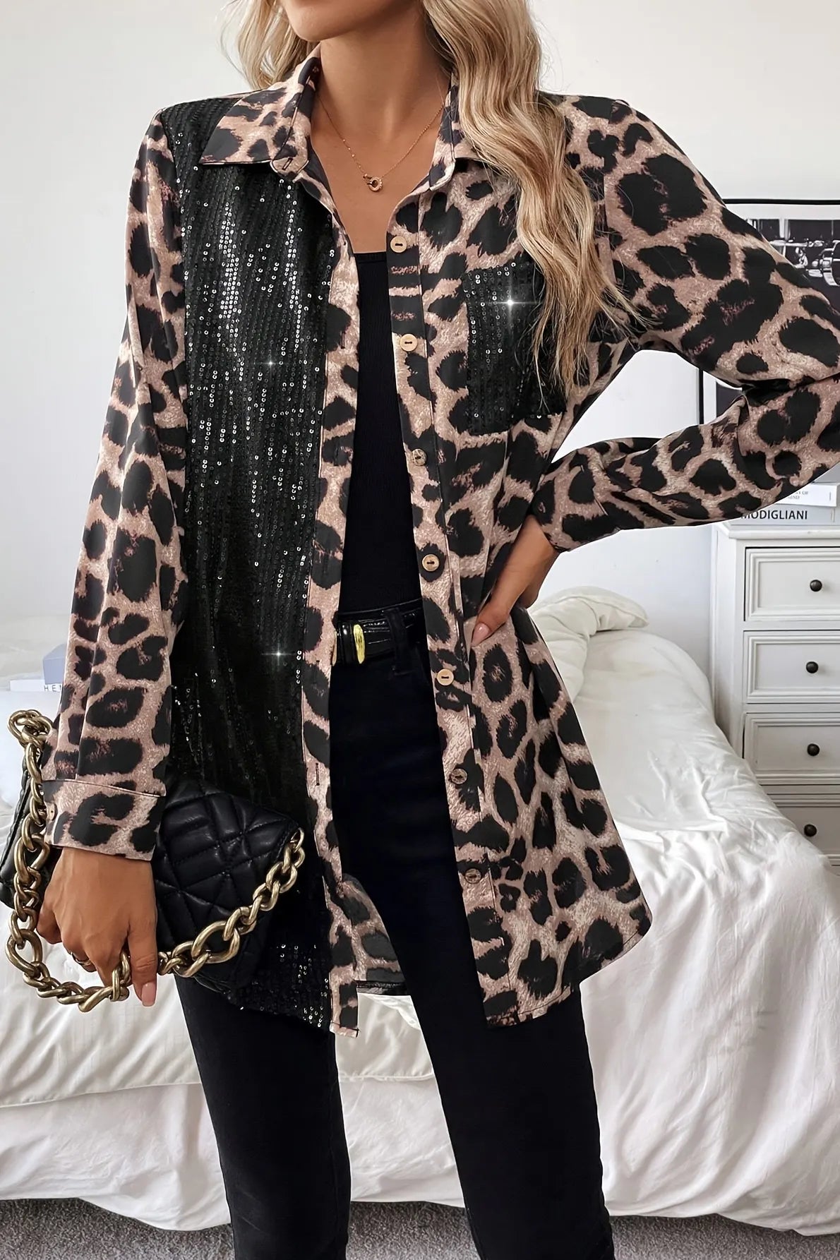 Women's Casual Sequined Printed Shirt