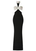 Halter Crystal Bustier Maxi Dress Black