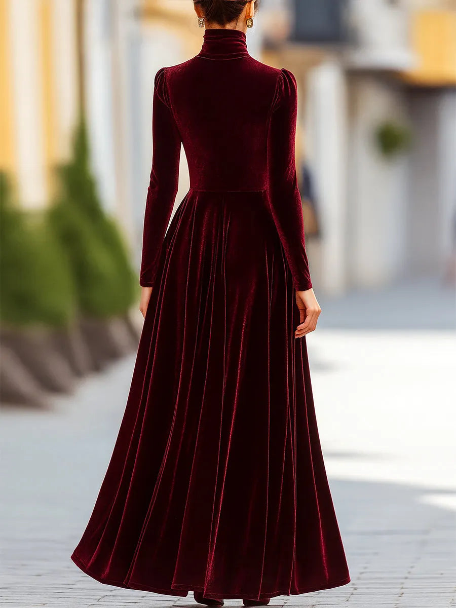 Burgundy Velvet Long-Sleeve Gown