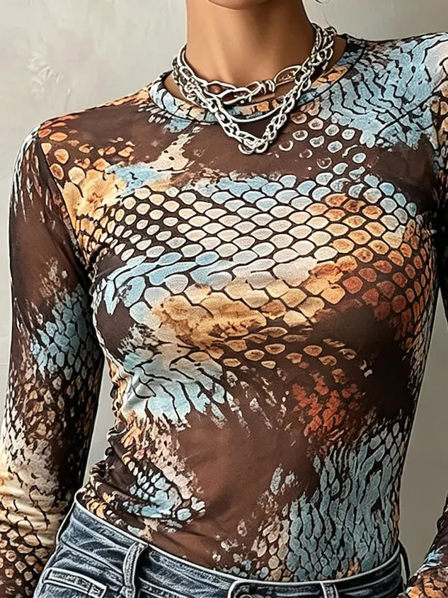 Casual Snakeskin Crew Neck T-shirt
