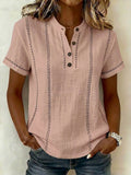 Women's V-neck Short-sleeve Casual Loose Cotton-linen Top