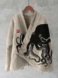 Octopus Japanese Lino Art Cozy Fleece Kimono Cardigan