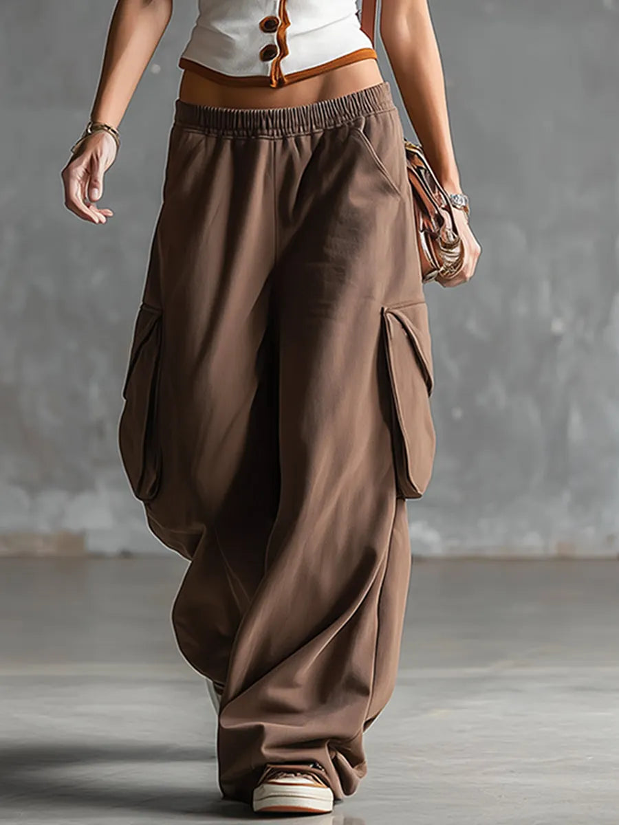 Stylish Sporty White Tank Top And Brown Sweatpants Set