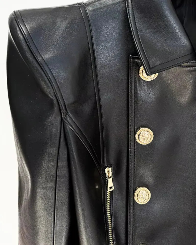 Long Sleeve Short Faux Leather Jacket Black