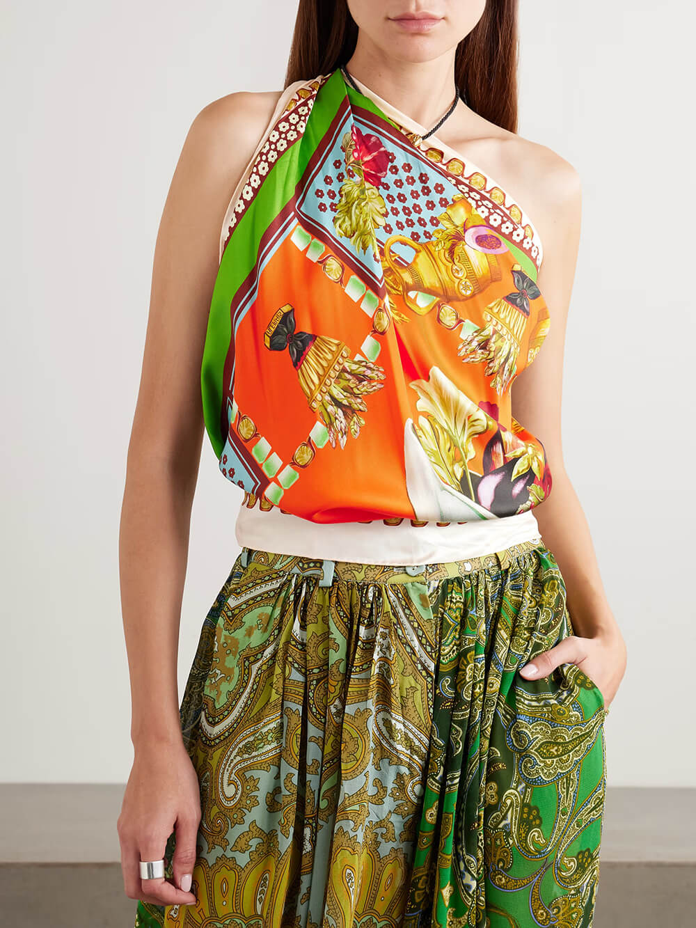 Casual Unique Floral Print Satin Elastic-Waist Lantern Pants