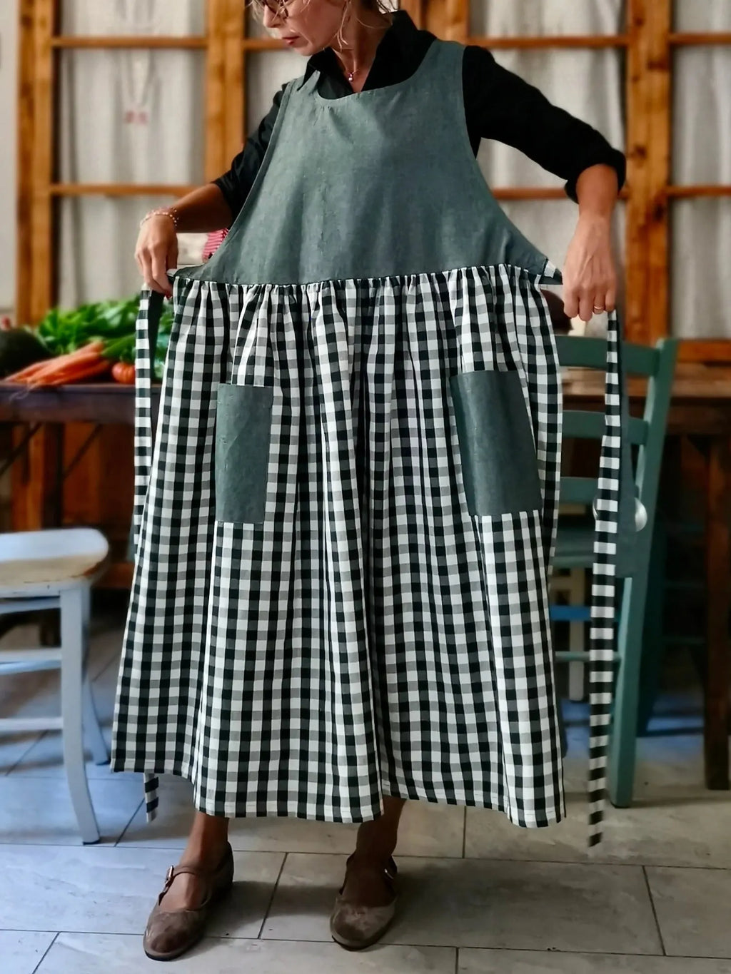 Dark Green Patchwork Apron