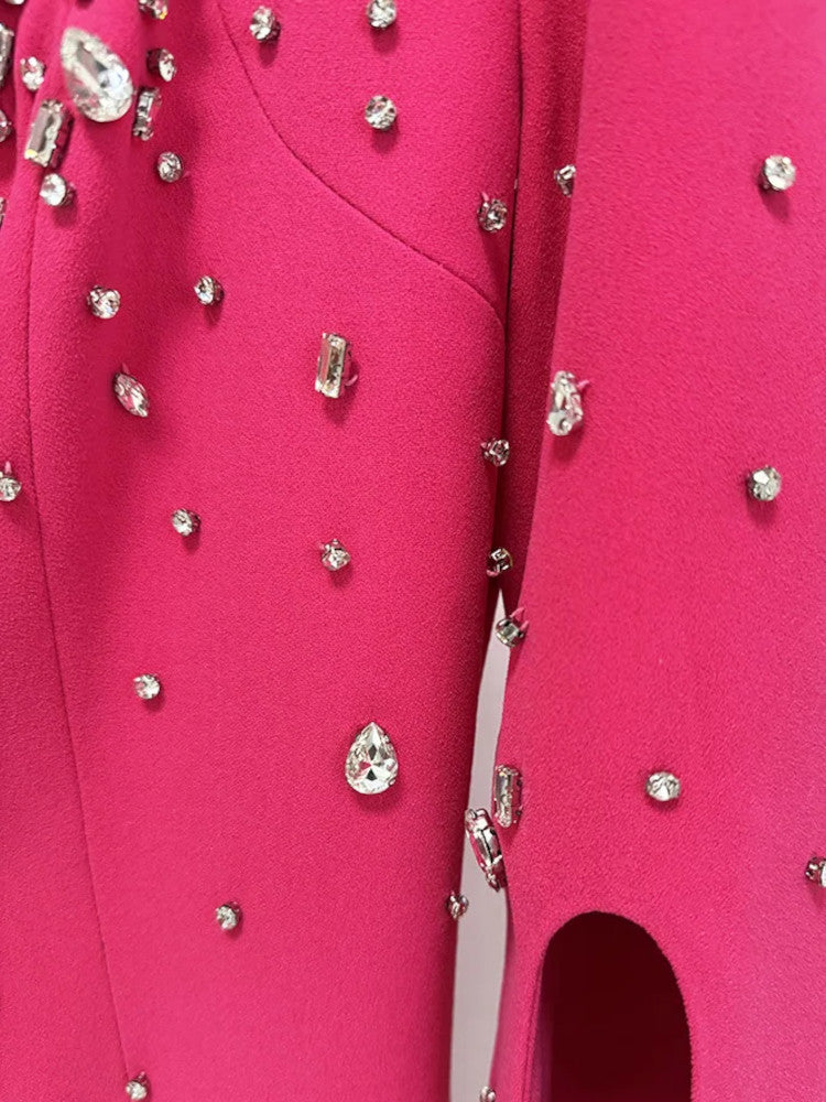 Cape Sleeve Crystal Maxi Dress Hot Pink