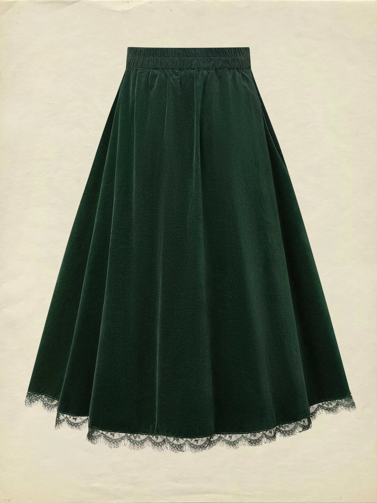 Midi Cotton Skirt (Shirt and Vest Not Included), Plain, Pocket Design, Vintage, Green