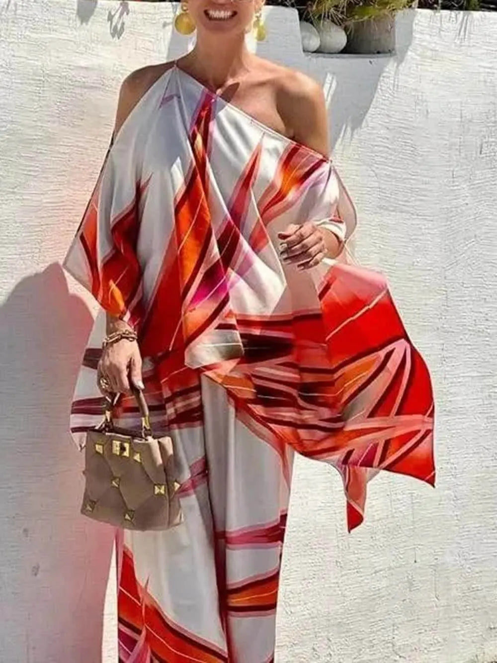 Exquisite Printed Elastic Waist Pocket Straight-Leg Pants