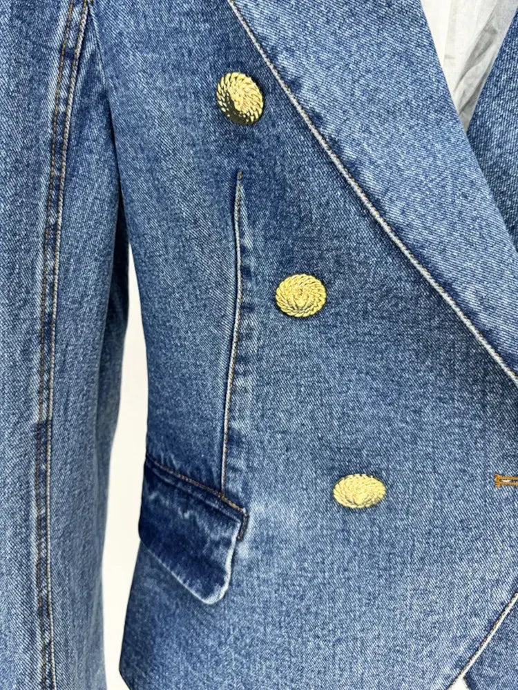Long Sleeve Two Piece Denim Set Blue