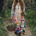Women's Vintage Flowers Art Linen Blend Maxi Dress